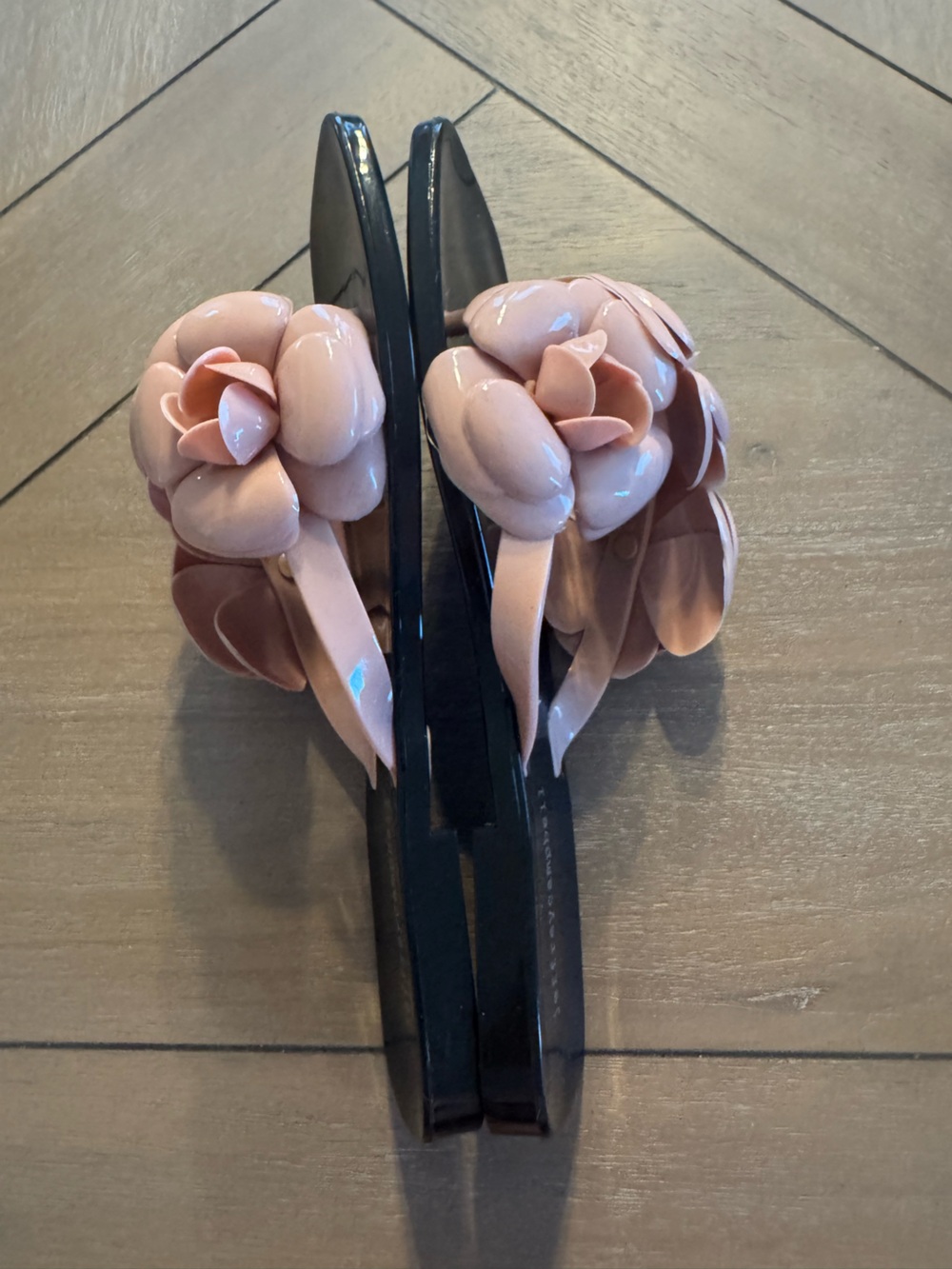 Jeffrey Campbell Black Slide Sandals with Blush Pink Flower Accents - Picture 9 of 13